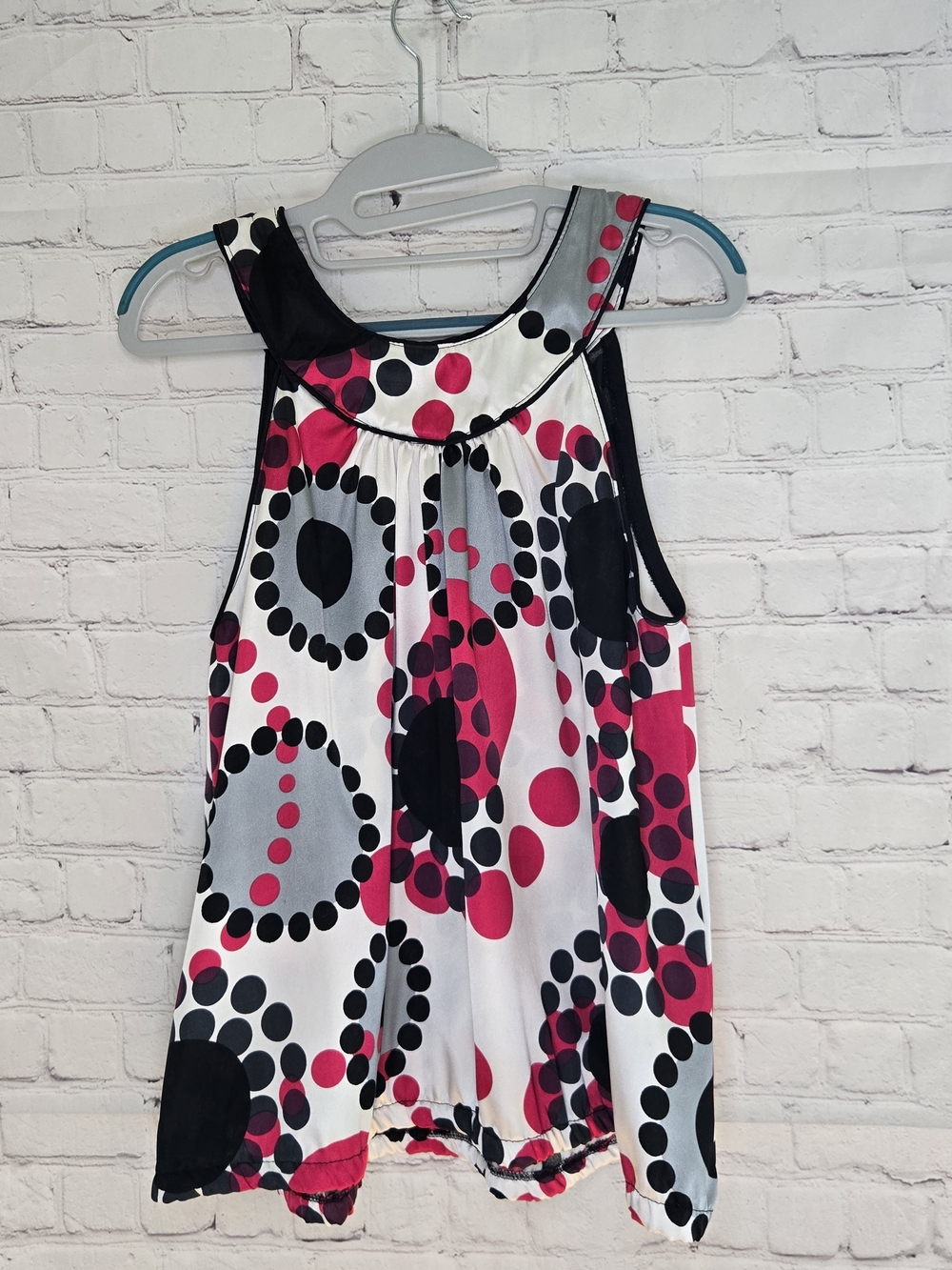early 2000s halter style satin retro geometric print babydoll blouse Karlie